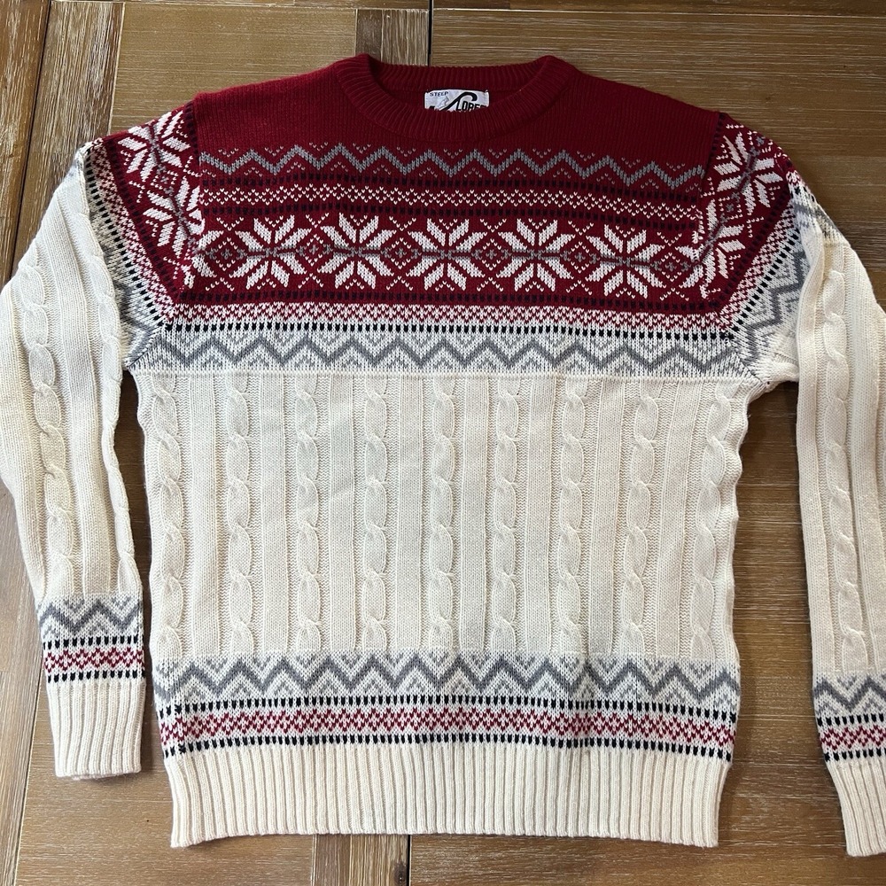 Vintage Steep Slopes Winter Holiday Sweater Mens Sz M Acrylic Pullover Crewneck